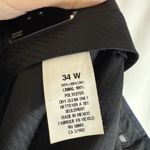 New Nordstrom Men's Shop Linen Pants Men's 34R Navy Blue Flat Front Office Work - Picture 12 of 12